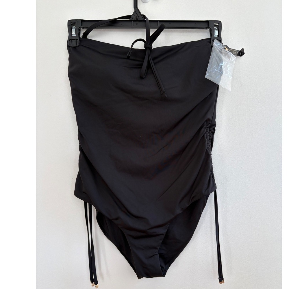 NWT Victoria's Secret Swim Black Ruched One Piece Resortwear Cruise Vacation | L